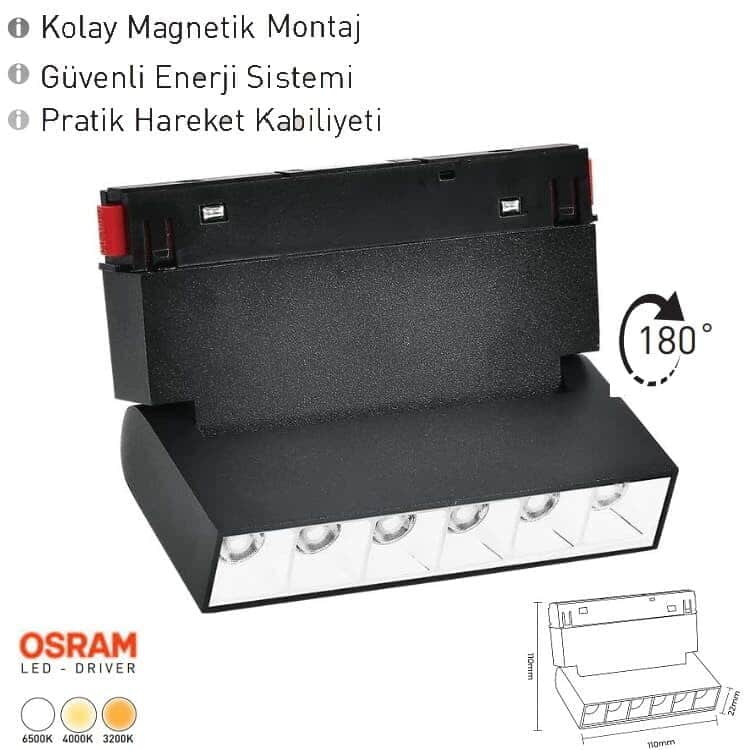 Mıknatıslı ray spot, 180° lensli