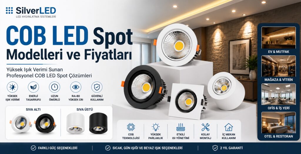 COB LED spot modelleri ile ev, ofis, mağaza ve oteller için yüksek verimli iç mekân aydınlatma çözümleri.