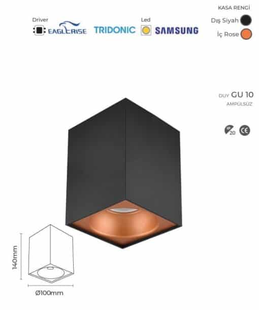 Kare Siyah Roze Samsung Led Spot S13311