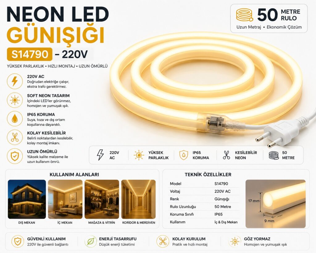 NEON Led Günışığı - 8X16mm 6 220V Neon LED Günışığı 8x16mm IP65
