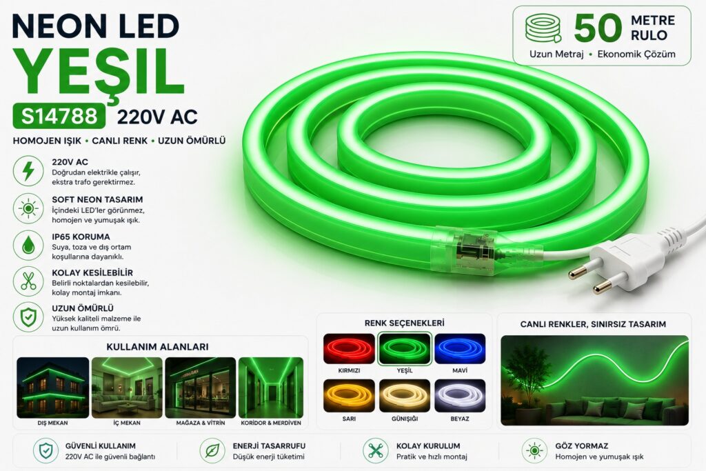 Neon Led Yeşil - 8X16mm 6 Yeşil Neon LED dekoratif aydınlatma