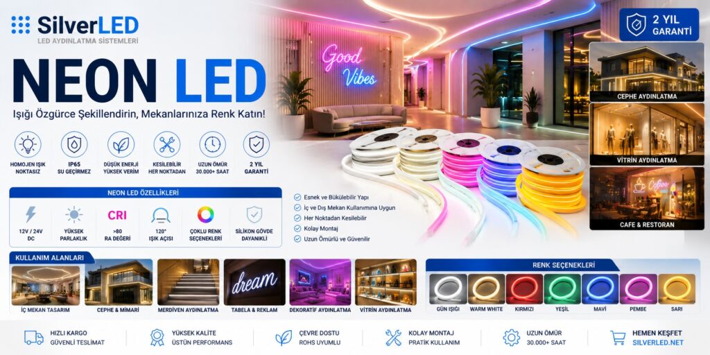 Neon LED modelleri ile iç ve dış mekânlarda dekoratif, mimari ve tabela aydınlatma çözümleri.