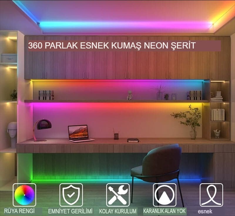Pixel Neon Şerit Led 5V Usb Kitli IP67 IC Bluetoothlu Kumandalı 17953