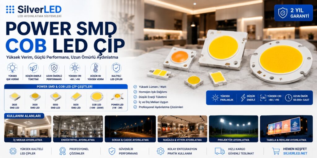 Power SMD ve COB LED çip modelleri ile yüksek verimli profesyonel LED aydınlatma çözümleri.