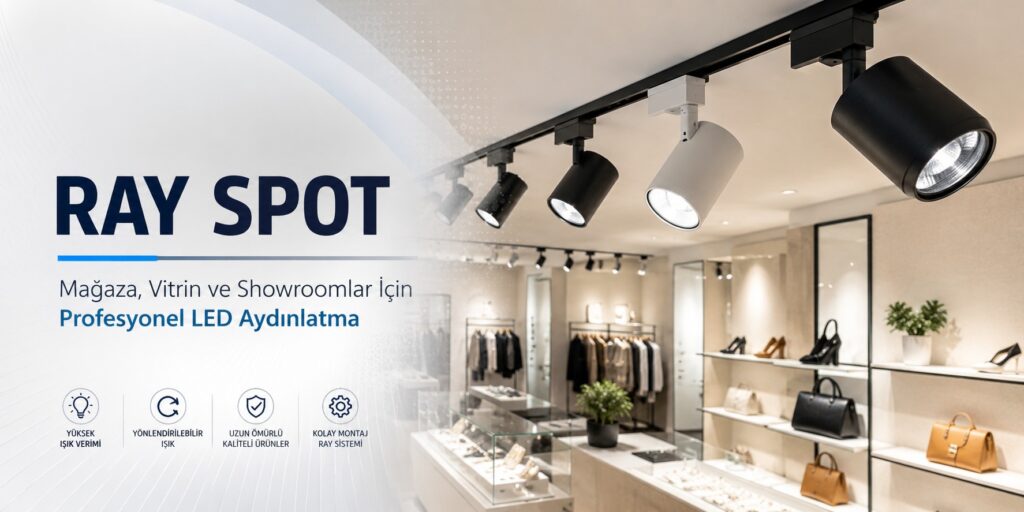 Ray spot modelleri ile mağaza, vitrin ve showroomlar için profesyonel LED aydınlatma çözümleri.